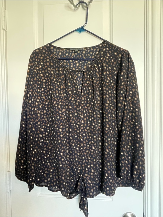 West Kei Tops - West Kei Navy / Dark Blue Blouse with Brown Spot Print and Front Tie